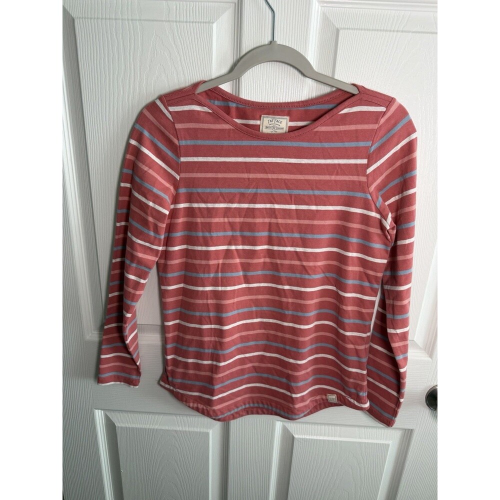 Fat Face Classic Breton Long Sleeve Tee Size 4 Pink Red Stripe Organic Cotton